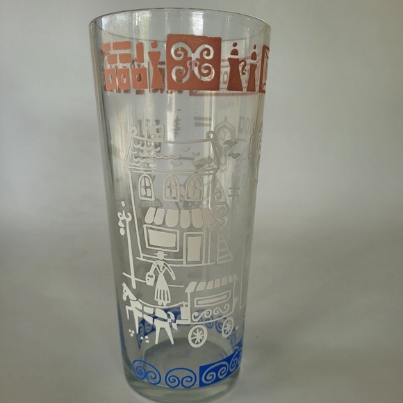 Vintage General Store Drinking Glass Embossed Pink White Blue Mid Century - Picture 8 of 12